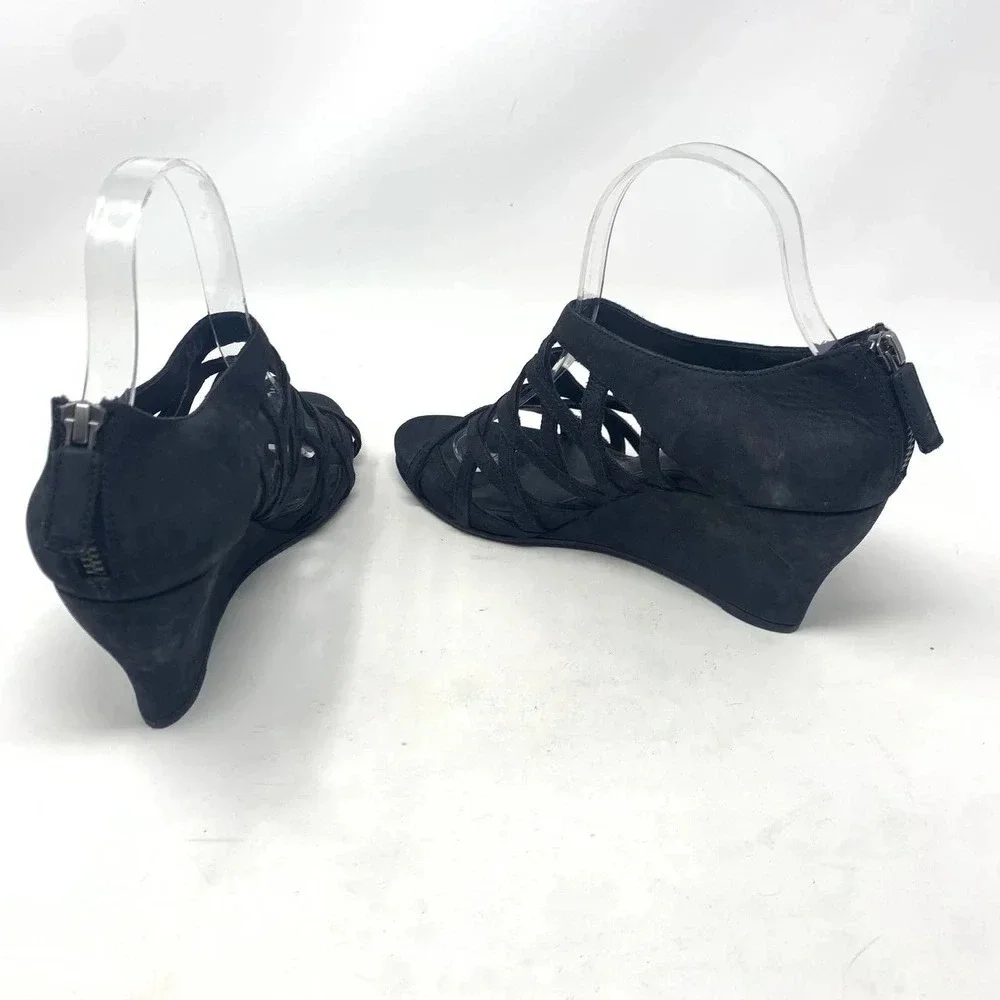 Eileen Fisher Caged Lattice Wedge‎ Sandals Black